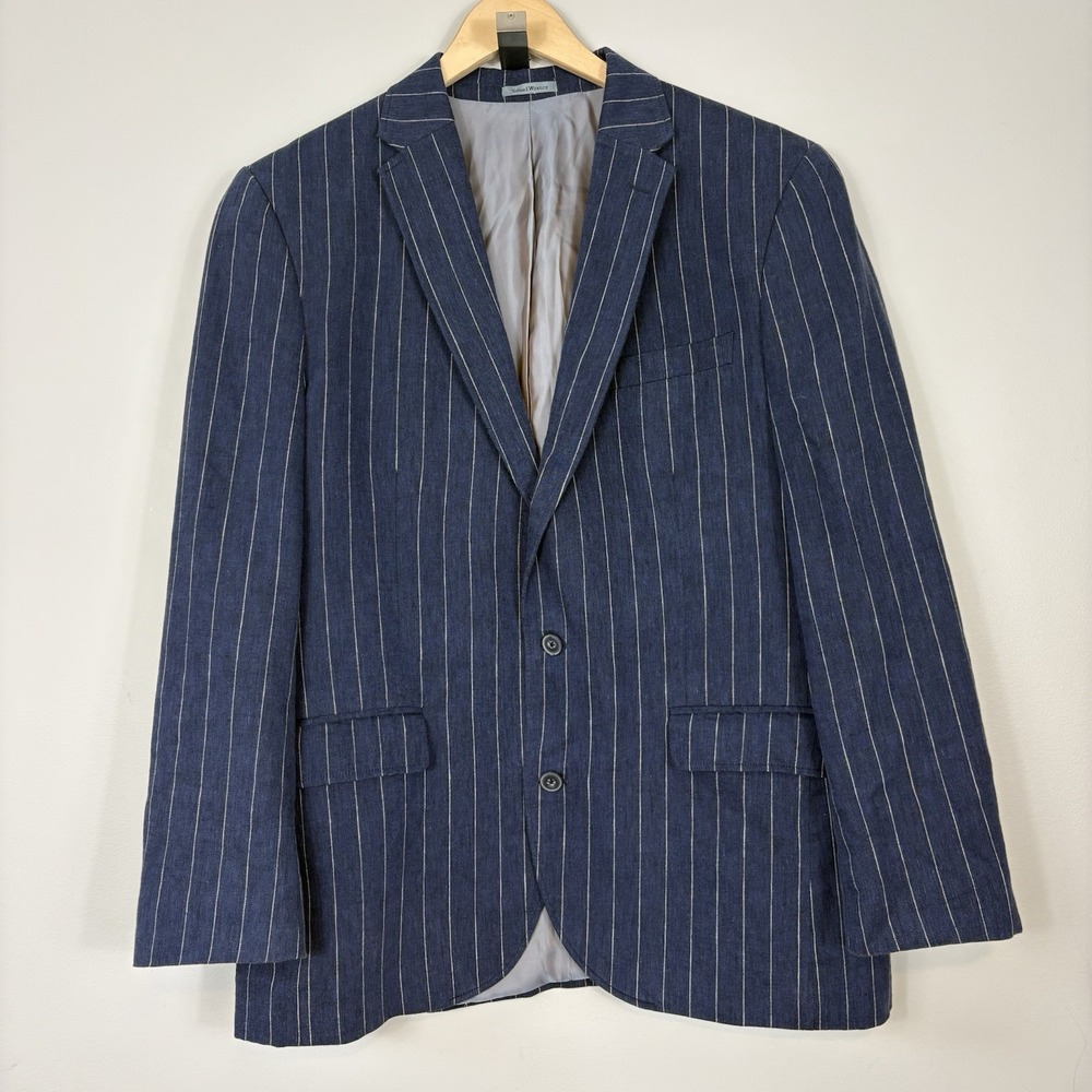 Samuel Windsor Boating Blazer Sz 42R Linen Cotton Sports Jacket Striped Navy
